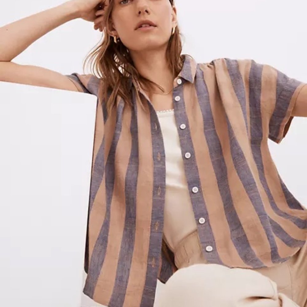 Madewell Linen-Blend Hilltop Shirt in Bayley Stripe